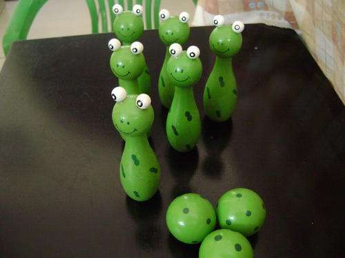 Wooden bowling set in bright colours. Creating endless amusement for baby