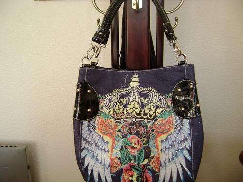 Designer ED HARDY decorative hand bag- Dark blue (absolutely stunning)