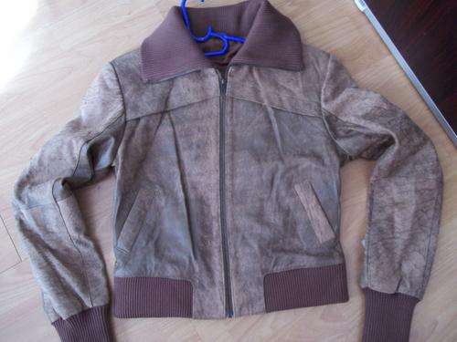 Genuine leather ladies Bomber jacket in stonewash Tan sheepskin,with Ribbing cuffs and waist. Size M