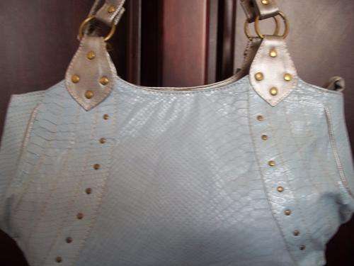Stunning 100%  Genuine leather  Hand Bag in  SNAKE SKIN BABY BLUE. Great modern style, made to last!