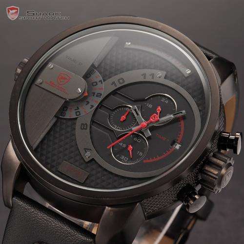 HUGE WHALE Shark 6 Hands Big Dial Multiple Timezone Stop Watch Chronograph