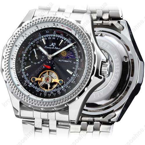 KS Black Dial Display Analog Moon phase Tourbillion Mens Automatic Mechanical Stainl