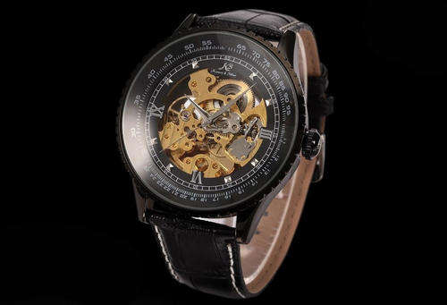 1st Bidder wins*Classic Luxury Ks Royal Black Big Case Black Automatic Mechanical Skeleton Wrap Relo