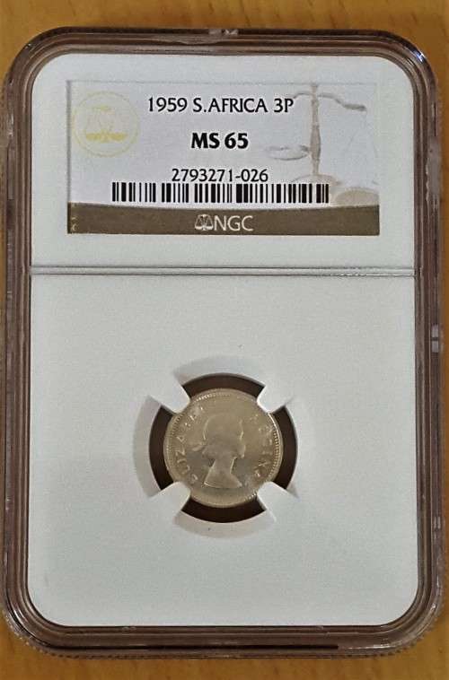 1959 3 Penny NGC Graded MS65
