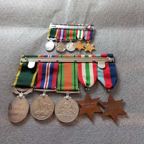 SET OF 5 MEDALS WITH MATCHING MINIATURES. NAMED CPL. C.W. GOVER No. 7013078 ROYAL INNISKILLING FUS.