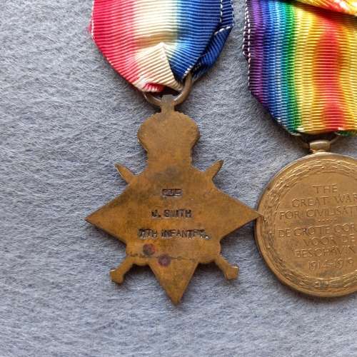 3 X FULL SIZE WW1 MEDALS AWARDED TO PTE. J. SMITH. 7 TH S.A.I. 11th INFANTARY