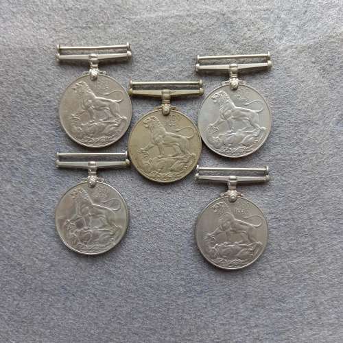 5 X ORIGINAL FULL SIZE KING GEORGE 6TH 1939-1945 MEDALS UN- INSCRIBED