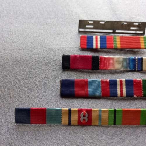 5 X MEDAL BARS , 4 WITH RIBBON, 1 WITHOUT IDEAL FOR REPLACEMENTS