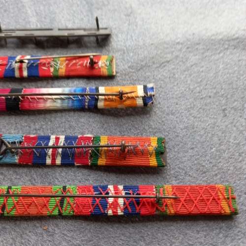 5 X MEDAL BARS , 4 WITH RIBBON, 1 WITHOUT IDEAL FOR REPLACEMENTS
