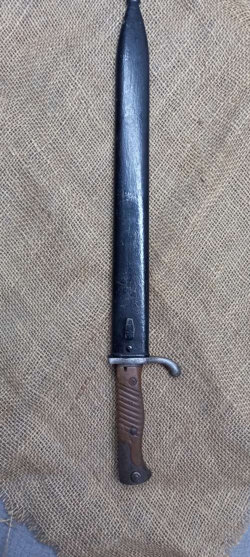 WW1 GERMAN IMPERIAL ARMY BUTCHERS BLADE BAYONET BY SIMPSON and CO. SUHL1915 WITH SCABBARD
