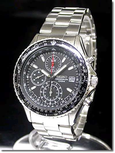 SEIKO MENS CHRONOGRAPH FLIGHTMASTER PILOT BLACK DIAL WATCH SND253P1 at R1 no Reserve!!