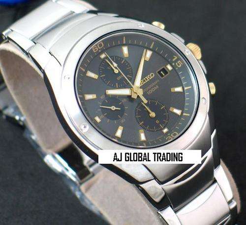 SEIKO MEN CHRONOGRAPH GREY DL 100M GOLD/SS WATCH SND783 at R1 no Reserve!!