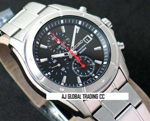 SEIKO MENS CHRONOGRAPH BLACK DIAL SS WATCH 100M SNDB67 AT R1 NO RESERVE!!