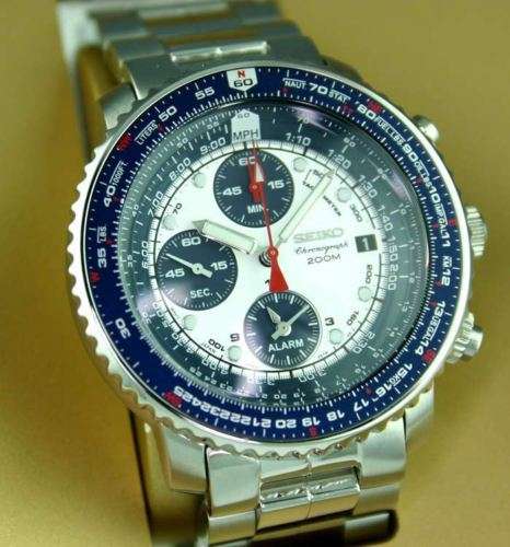 SEIKO FLIGHTMASTER PILOT CHRONO ALARM WATCH 200M SNA413 EXCLUSIVE!!