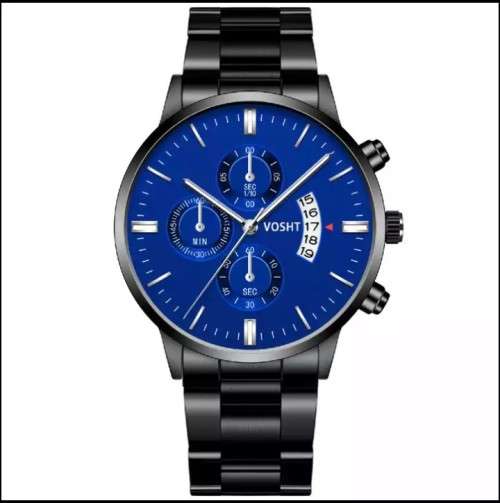 RETAIL R1999 BLACK BLUE SOLID STAINLESS STEEL MEN'S WATCHES
