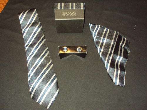HUGO BOSS Tie Set - Includes Handkerchief & Cuff Links