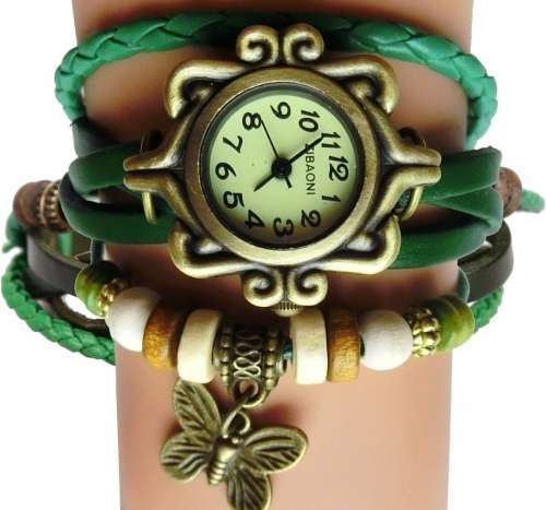 Antique Leather Bracelet Watch Vintage Women Wrist Watch Butterfly Pendant