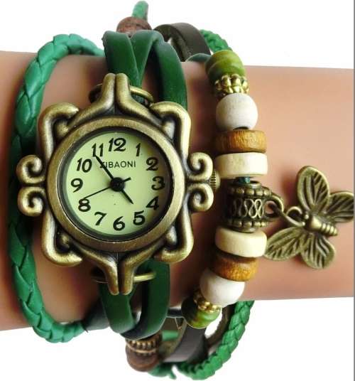 Antique Leather Bracelet Watch Vintage Women Wrist Watch Butterfly Pendant