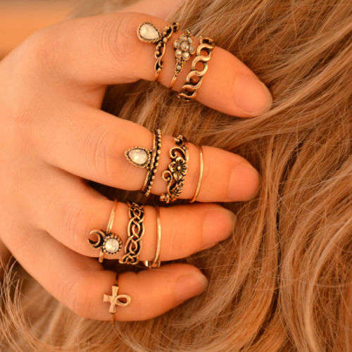 Bohemian Midi Ring Set Vintage Steampunk Elephant Moon Anillos Knuckle / Toe Rings for Women