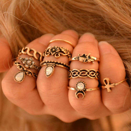 Bohemian Midi Ring Set Vintage Steampunk Elephant Moon Anillos Knuckle / Toe Rings for Women