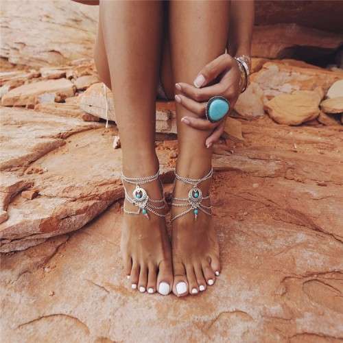 Barefoot Sandals Turquoise Beads Foot Jewelry Beach Anklet Bracelet