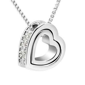 Jewelry Women Heart Blue Crystal Charm Pendant Chain Necklace Silver