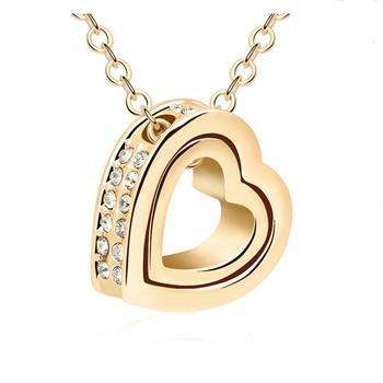 Jewelry Women Heart Blue Crystal Charm Pendant Chain Necklace Silver