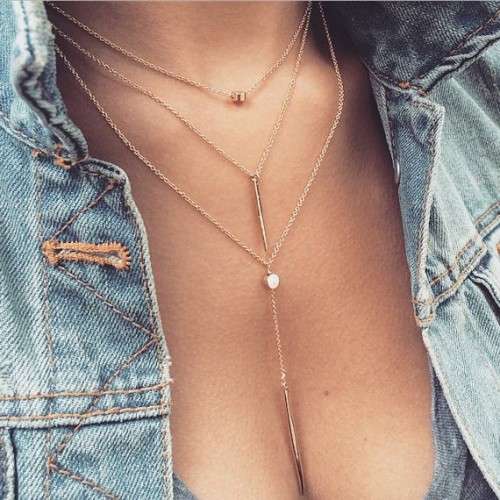 Fashion Jewelry Women Necklaces & Pendants 3 multi layer Necklace Tassel Charm Bar statement Necklac