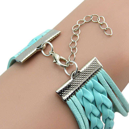 Girl's Knitting Faux Leather Band Love Heart Charm Rhinestone Bracelet Watch