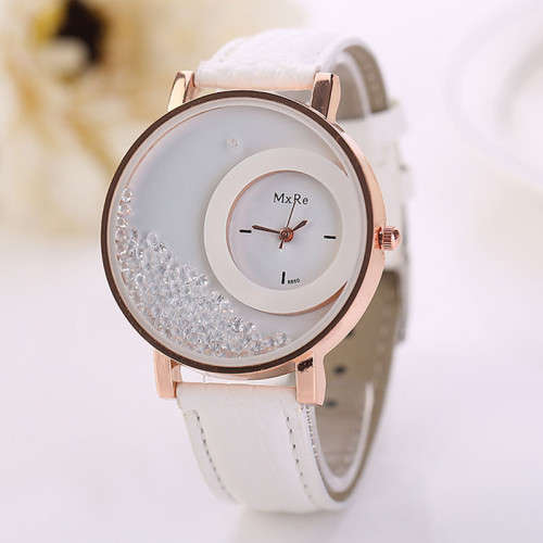 Relogio Feminino Fashion Leather Watch Quartz Luxury Rhinestone Bracelet Watch