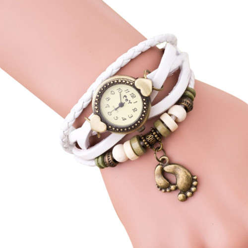 Smile Women Watch Quartz Weave Around Leather Cherry Bracelet