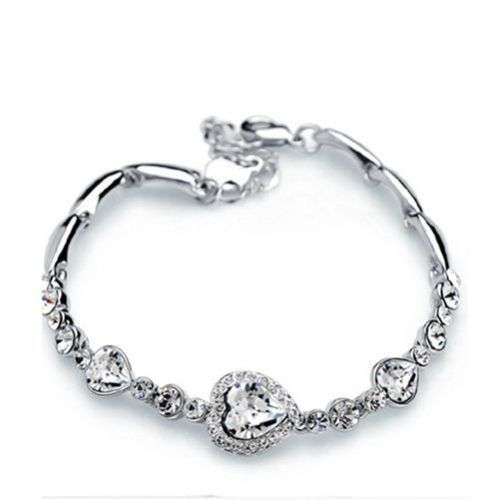 Hot Cute Women Blue Crystal Rhinestone Heart Charm Bangle Fashion Bracelet Gift