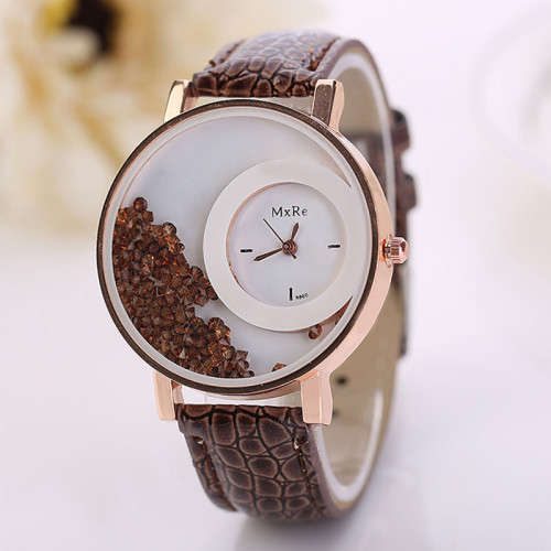 Relogio Feminino Fashion Leather Watch Quartz Luxury Rhinestone Bracelet Watch