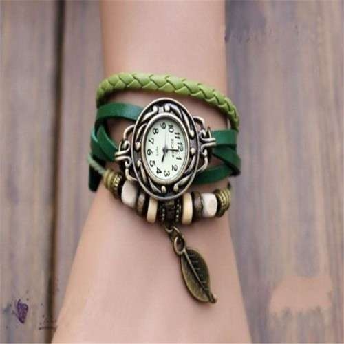 Superior Quartz Weave Around Leather Cat Pattern Bracelet Woman Wrist Watch