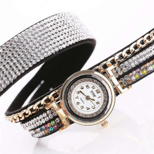 CCQ fashion bling lady diamond bracelet watches Luxury Brand Vintage Leather Bracelet Watch Women Qu