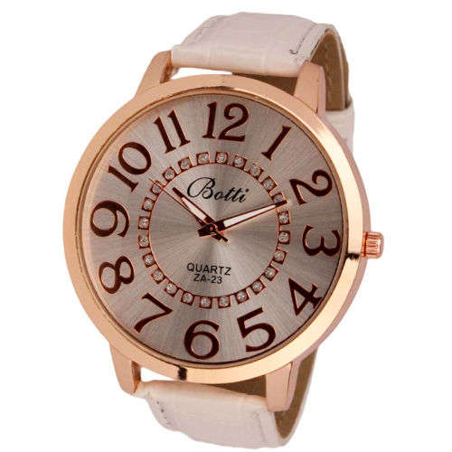 Womens Fashion Numerals Golden Dial Leather Analog Quartz Watch HOT Hot Cute