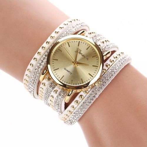 Women Crystal Watches Rivet Bracelet Quartz Braided Winding Wrap Watch Hot Women Crystal Watches