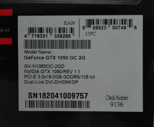 Gigabyte Geforce GTX 1050 2GB OC edition graphics card