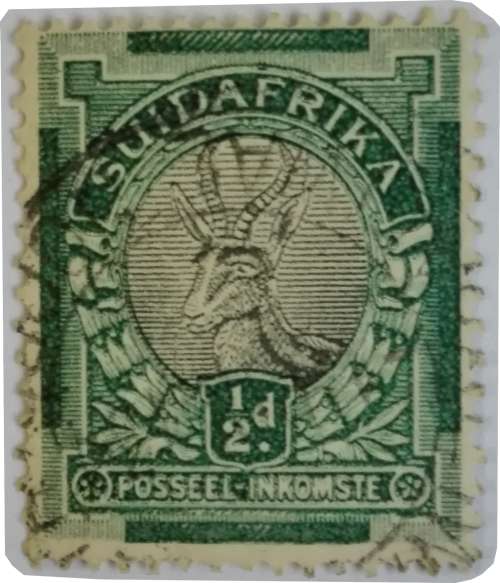 1 x Suid Afrika green and black 1/2d. Watermark single inverted springbok head. Perf 15x14 (stamp as