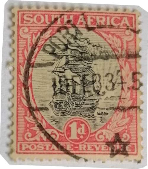 1 x used South Africa red and black 1d ship stamp (as shown)