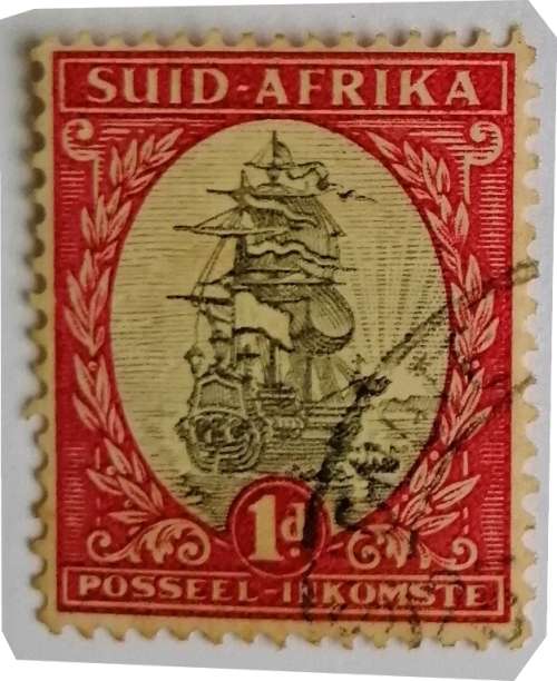 1 x used Suid-Afrika 1d red and black ship stamp (as shown)