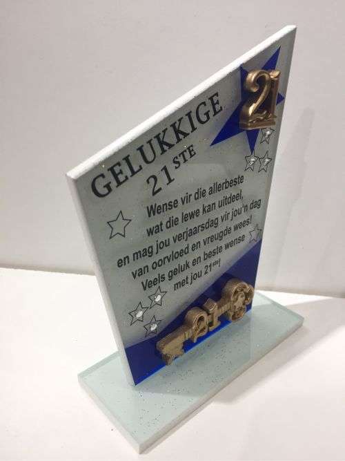 21st birthday keys with Afrikaans