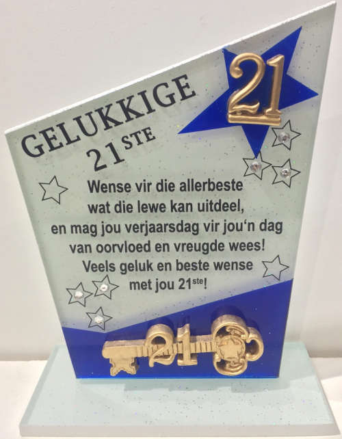 21st birthday keys with Afrikaans