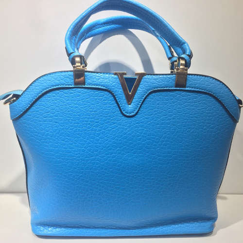 lady's elegant handbag with "V" in front (sling included) light blue     size: 30×24×14cm