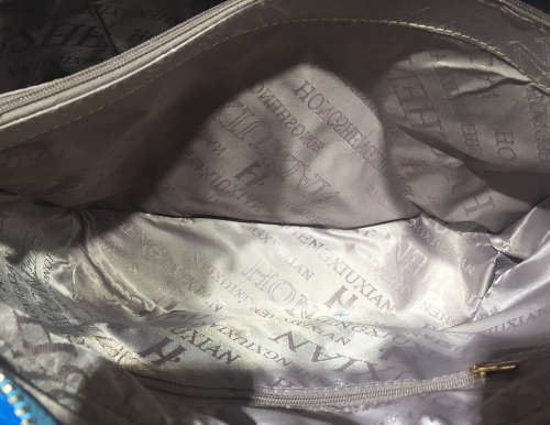 lady's elegant handbag with "V" in front (sling included) light blue     size: 30×24×14cm