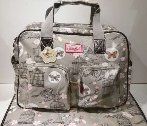 Cotton road nappie bag with a nappie changing mat, oil skin( water proof)size: 41*19*29cm