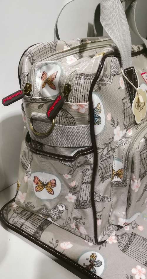 Cotton road nappie bag with a nappie changing mat, oil skin( water proof)size: 41*19*29cm