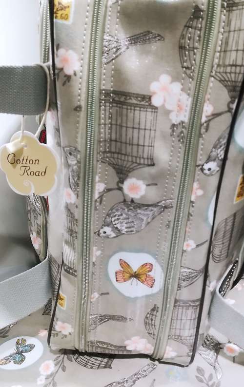 Cotton road nappie bag with a nappie changing mat, oil skin( water proof)size: 41*19*29cm