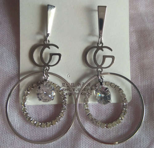Earring, plain silver color with letter C&G, High quality lady's fashion costume earring