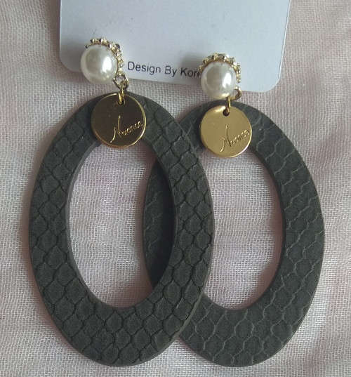 Earring,olive dark green in big water drop shape with soft material